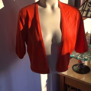 Lands End short sleeve open front sample cropped knit shrug orange Extra Small